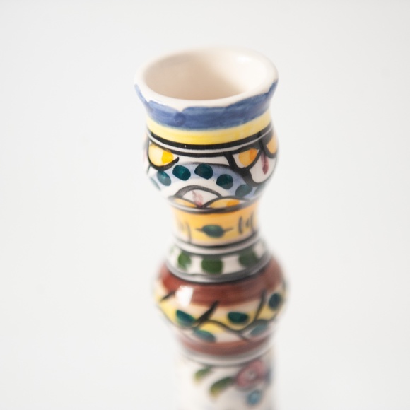 French Majolica Style Hand Painted Ceramic Taper Candle Stick Holder - Picture 7 of 8